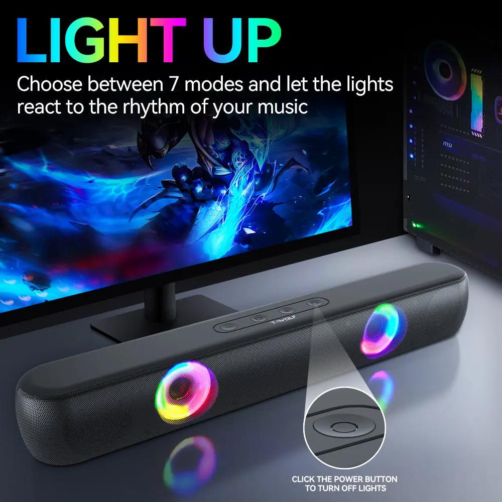 BT320 RGB Bluetooth Speaker – Dual 5W Stereo, TWS, Wireless Soundbar with Colorful Lights - FORGEMYPC
