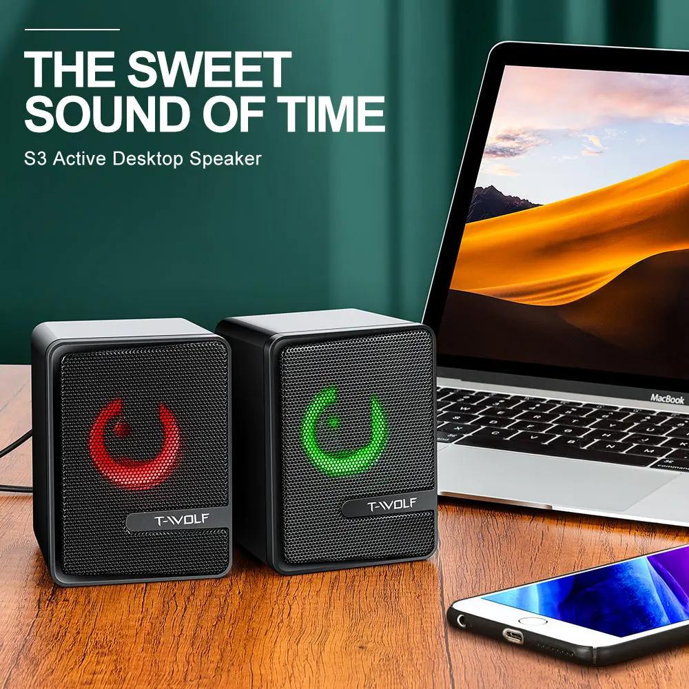 S3 RGB Wired Computer Speakers – Dual 3W Drivers, Compact Desktop Speakers with Breathing Lights - FORGEMYPC