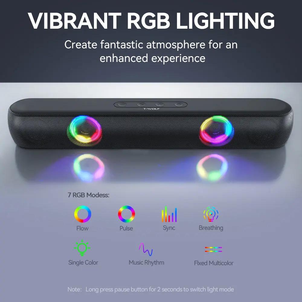 BT320 RGB Bluetooth Speaker – Dual 5W Stereo, TWS, Wireless Soundbar with Colorful Lights - FORGEMYPC
