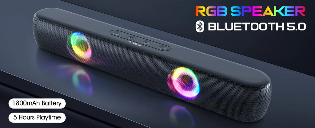 BT320 RGB Bluetooth Speaker – Dual 5W Stereo, TWS, Wireless Soundbar with Colorful Lights - FORGEMYPC