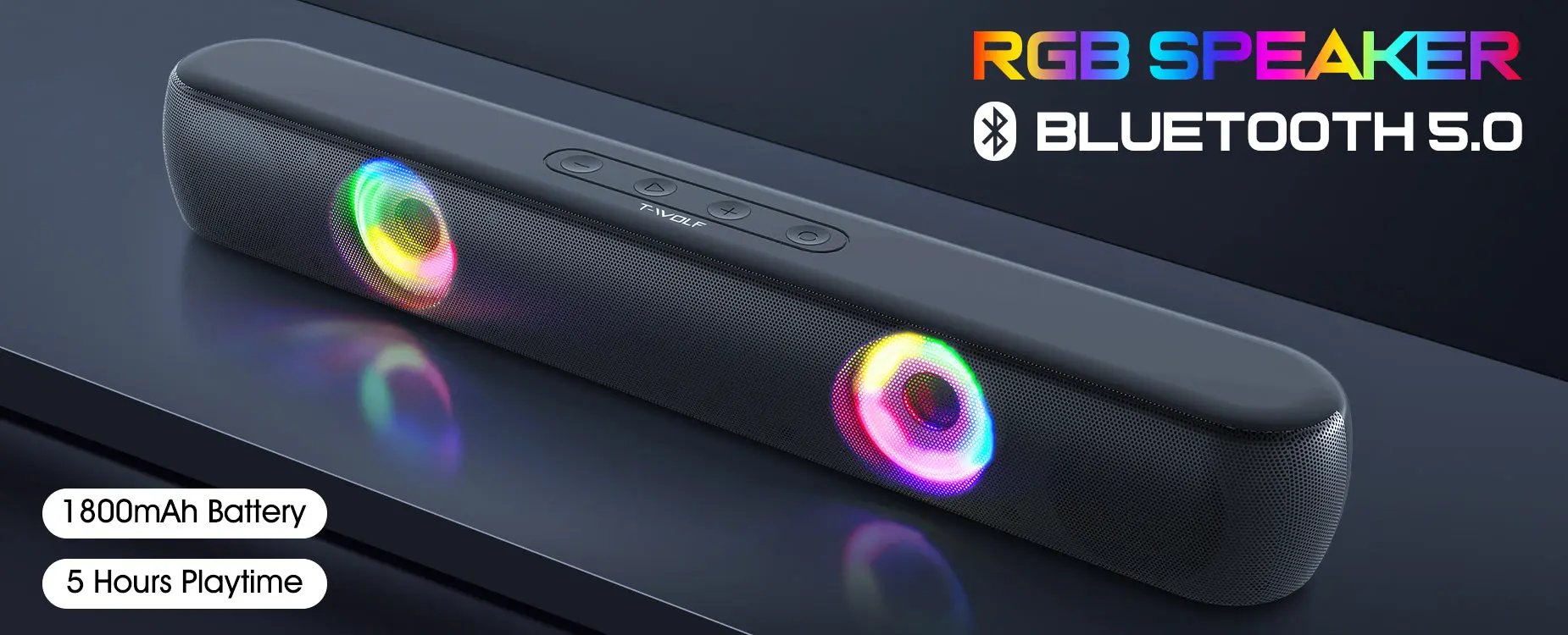 BT320 RGB Bluetooth Speaker – Dual 5W Stereo, TWS, Wireless Soundbar with Colorful Lights - FORGEMYPC